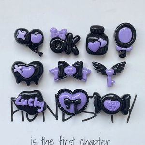 Gothic style dark purple and black resin DIY craft charms featuring bat wings and bows