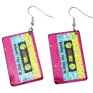Acrylic Glitter Dangle Earrings Retro Cassette Tape Lightning Bolt Radio Shapes Neon Shiny Funky Statement Jewelry For Women