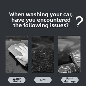 Detail view showing issues with water marks, lint, and paint damage from poor towels