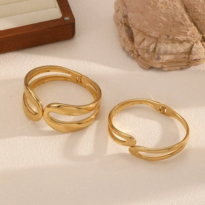 Hollow Geometric Bangle Bracelet 18K Gold Plated Stainless Steel Abstract Sculpture Statement Jewelry For Women