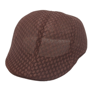 Close-up of the breathable brown mesh fabric and detailed texture of the flat cap
