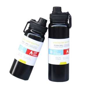 Black matte stainless steel vacuum water bottle with handle and 24h cold insulation
