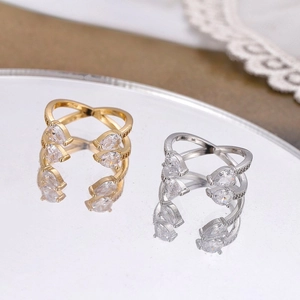 Minimalist adjustable open ring with copper teardrop zircon in gold and silver finish