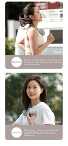 Detail view of portable neck fan showing dual air outlets and skin-friendly silicone band