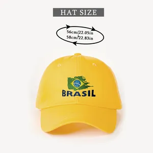 Detailed size chart for the yellow Brasil baseball cap showing head circumference 56-58cm