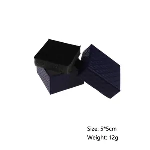 Navy blue square jewelry gift box with textured diamond pattern 5x5cm size