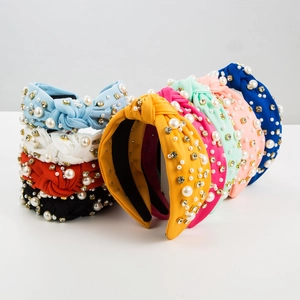 Barock Luxus Stoff Geknotetes Stirnband Mit Imitationsperlen Und Strasssteinen Eleganter Breiter Juwelen Haarreif Damen