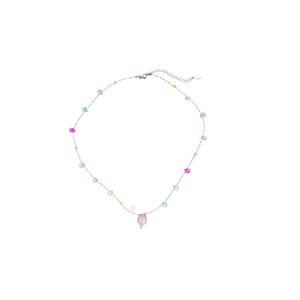 Collana di perle di cristallo fragola colorate con ciondolo a goccia e chiusura regolabile