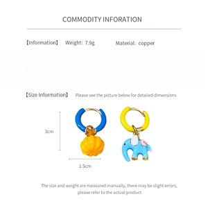 Detailed dimensions of copper elephant and pumpkin earrings showing 3cm length and 7.9g weight
