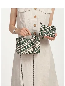 Gewebte PU-Leder Handtasche Und Beutel Mini Umhängetasche Korbtasche Mit Kettenriemen Modisch Sommer Elegant Für Frauen