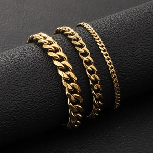 Polished 18K gold-plated stainless steel Cuban link chains in three width variations