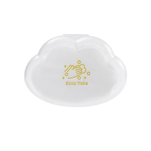 Cloud-shaped portable soap flake box in white translucent plastic with waterproof lid