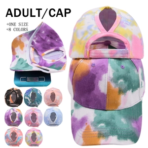 Women Cotton Tie Dye Baseball Cap With Ponytail Hole Adjustable Outdoor Sport Sun Hat
