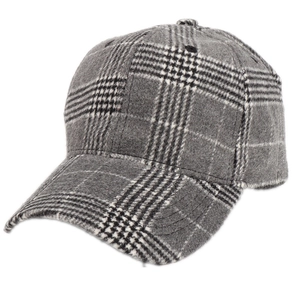 Classic grey glen check wool baseball cap with structured curved brim for autumn and winter