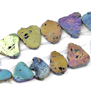 Plated irregular natural stone slices 22-28mm for jewelry making in multicolor metallic finish