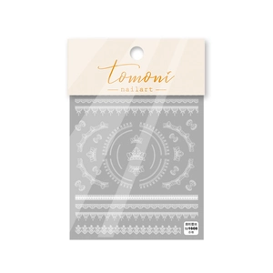 Macro detail of white embossed lace and crown 5D self-adhesive nail art stickers