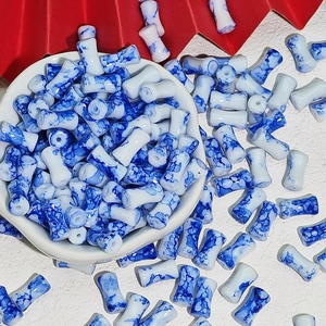 Traditional blue and white porcelain beads in waist drum shape for DIY jewelry making