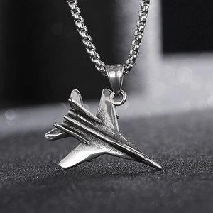 Fighter Jet Pendant Necklace Stainless Steel 3D Military Aircraft Punk Style Jewelry For Men