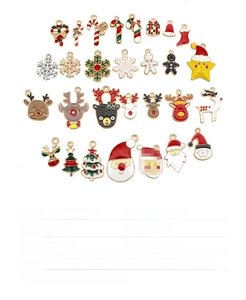 Macro view of Christmas enamel alloy pendants including Santa, reindeer and tree motifs