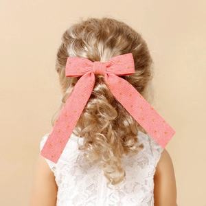 Girls Corduroy Hair Bow Clip Large Gold Dot Long Tail Princess Alligator Clip Kids Sweet Aesthetic Hairpin