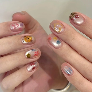 Süße Cartoon Bär Stern Blume Künstliche Nägel Handgefertigt Süßer Stil Wiederverwendbare Künstliche Nägel Kollektion Für Damen Täglich Party Nagelkunst Dekoration