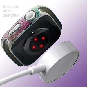Coque pailletée pour Apple Watch avec verre trempé et strass, supporte la charge sans fil