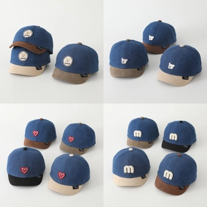 Cappellino Da Baseball In Denim Per Bambini Cotone Patchwork Visiera Corta Orso Cartone Animato Ricamo Cuore Sole