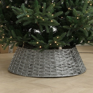 Grey hand-woven Christmas tree collar base for Nordic style holiday home decoration