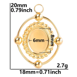 Golden oval stainless steel pendant tray with detailed dimensions and 20mm height