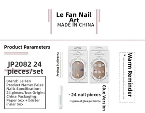 Detail view of the French short square press-on nail kit with 24 blue dot patterned tips