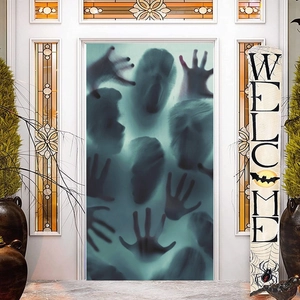Adesivo murale Halloween viso fantasma e impronte per decorazione spettrale finestre