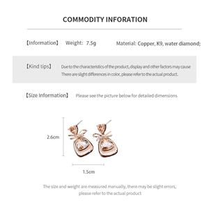 Parametri dettagliati delle dimensioni degli orecchini a fiocco in oro rosa e diamanti