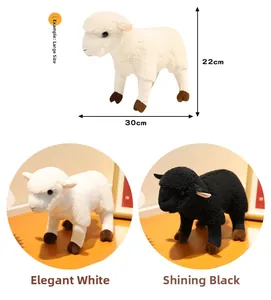 Dimensions détaillées du jouet peluche mouton noir et blanc, longueur 30cm et hauteur 22cm