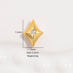 S925 sterling silver gold star charm with white zircon and 2.6mm hole for DIY jewelry