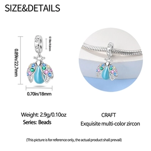 Detailed dimensions of luminous firefly bead with colorful zircons for DIY bracelets