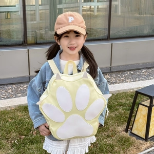 Cute yellow 3D cat paw backpack for kids with creative cartoon design and soft pads