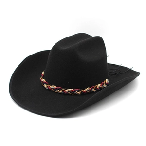 Retro Western Cowboy Hat With Braided Ethnic Band Wide Brim Felt Fedora Hat For Men Women Outdoor Travel Sunshade Hat
