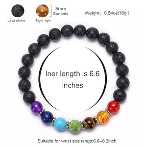 Chakra Lava Stone Bracelet with Tiger Eye and 8mm Beads for Yoga and Meditation