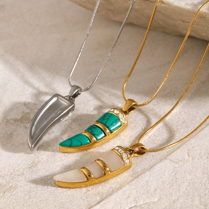 Three 18k gold and silver stainless steel horn necklaces with opal and turquoise stones