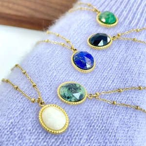 Bohemian colorful natural stone necklace in 14K gold plated stainless steel satellite chain