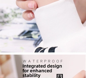 Close-up of flexible white ribbed fabric showing elastic texture and waterproof feature