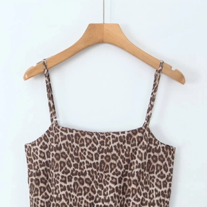 Women's leopard print spaghetti strap bodysuit featuring a stylish square neckline design