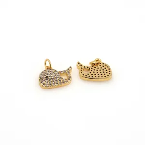 Sparkling gold-plated whale pendant with zircon stones for DIY jewelry making and crafts