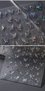 Macro detail of holographic butterfly nail art stickers with laser finish on M-489 sheet