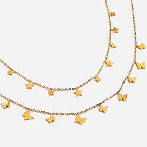Layered Star Butterfly Charm Necklace 18K Gold Plated Stainless Steel Sweet Romantic Trendy Jewelry For Women