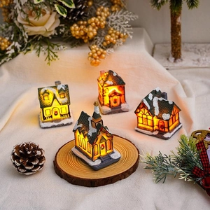 Christmas Miniature Village House LED Light Up Resin Snow House Desktop Ornament Winter Festive Decor Gift