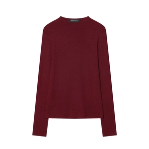 Slim fit dark red mock neck seamless knit sweater for women in premium fabric