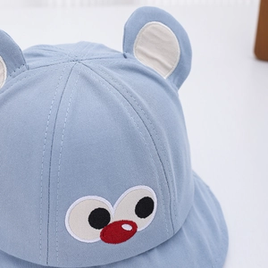 Light blue infant sun hat with 3D animal ears and cute embroidered eyes detail