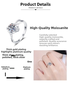 Detail showing multi-layer silver plating and 1 carat moissanite ring on finger