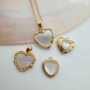 18K gold plated heart necklace and shell pendants with natural abalone shell inlays